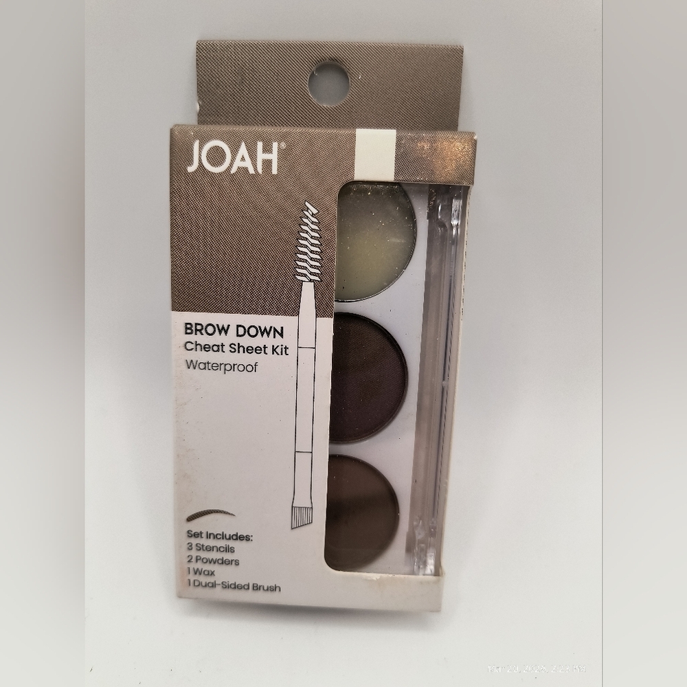 Joah Brow Down Cheat Sheet Kit Waterproof Stencils Powders Wax Dual Brush JBK01